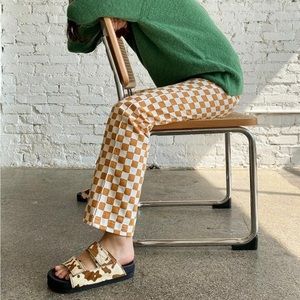 Holiday the label kokomoko checkered pant camel cream check
